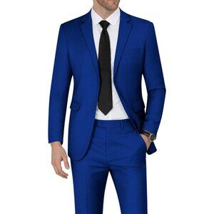 Men's Royal Blue Single Breasted Peak Lapel 2 Piece Two Button Blazer Wedding